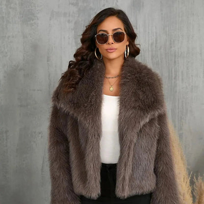 Women's Faux Fur Jacket Elegant Cozy Outerwear Coat 6