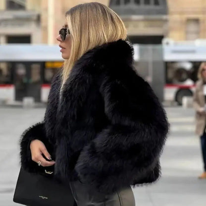 Women's Faux Fur Jacket Elegant Cozy Outerwear Coat 9