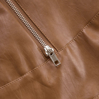 Women's Fitted Faux Leather Jacket - Stylish Zip Pockets