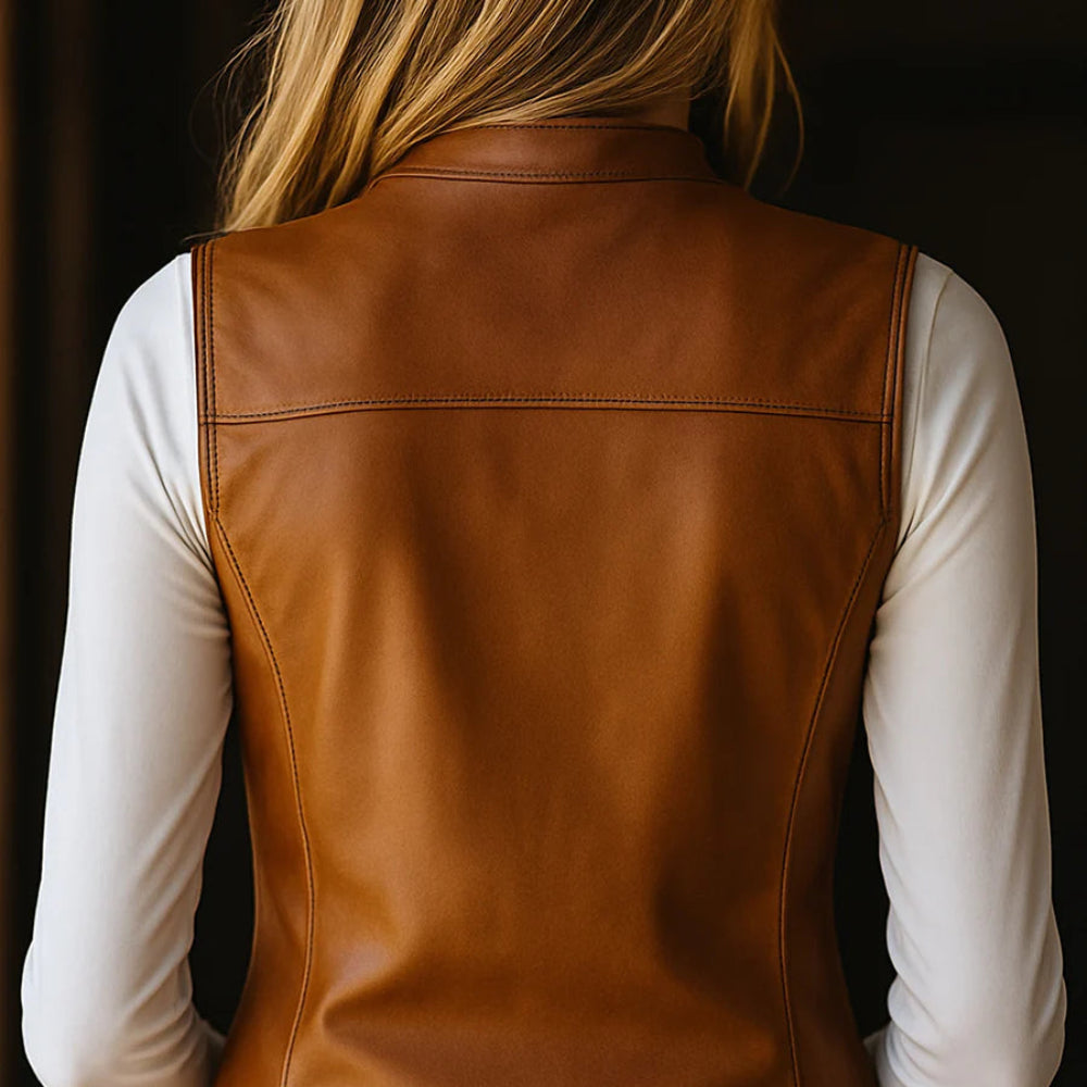Women's Fitted Faux Leather Jacket - Stylish Zip Pockets