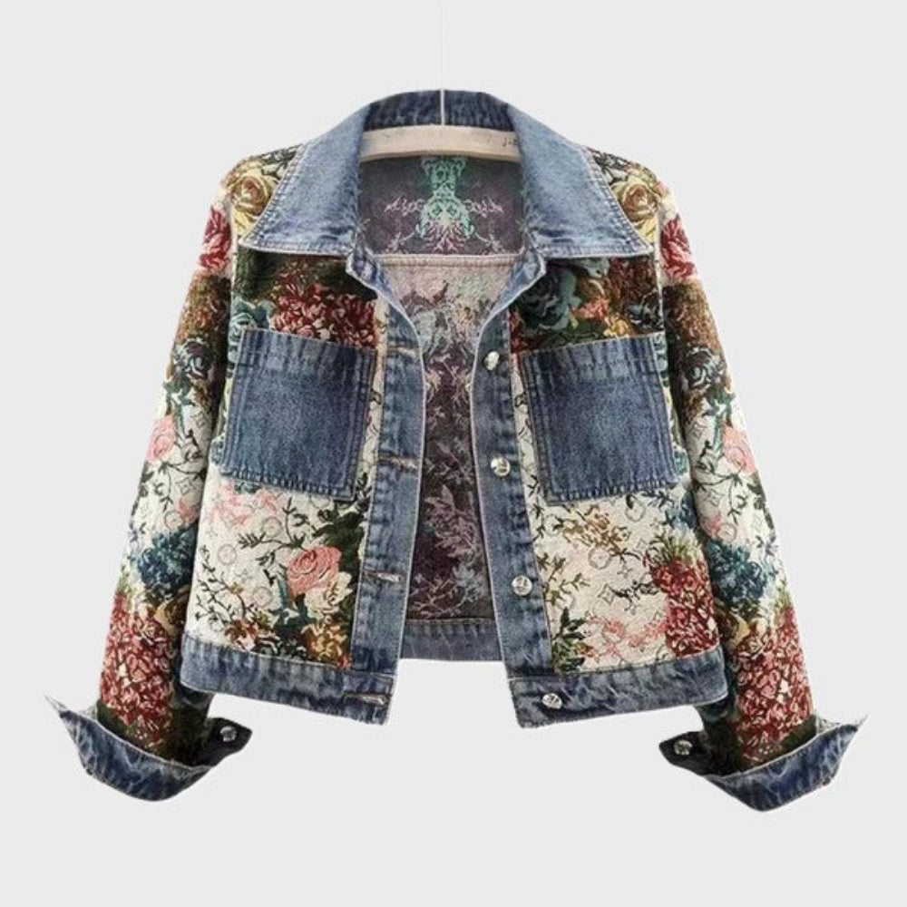 Women's Floral Denim Jacket Casual Cotton Outerwear 1