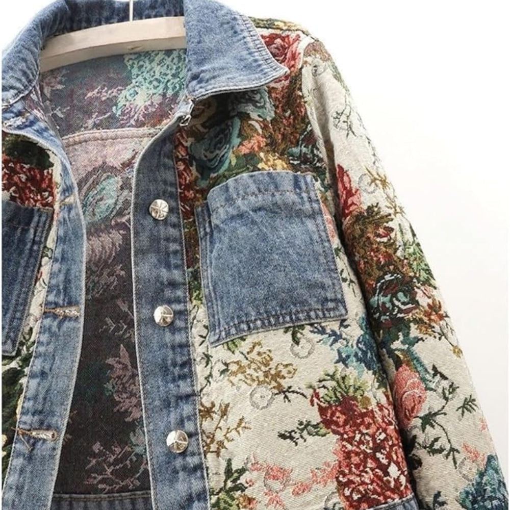 Women's Floral Denim Jacket Casual Cotton Outerwear 3