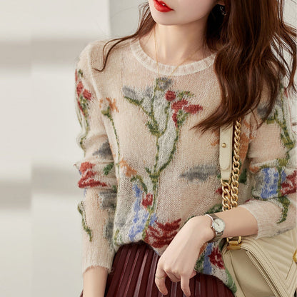 Women's Floral Hollow Out Knit Sweater O-Neck Fashion 3