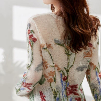 Women's Floral Hollow Out Knit Sweater O-Neck Fashion 5