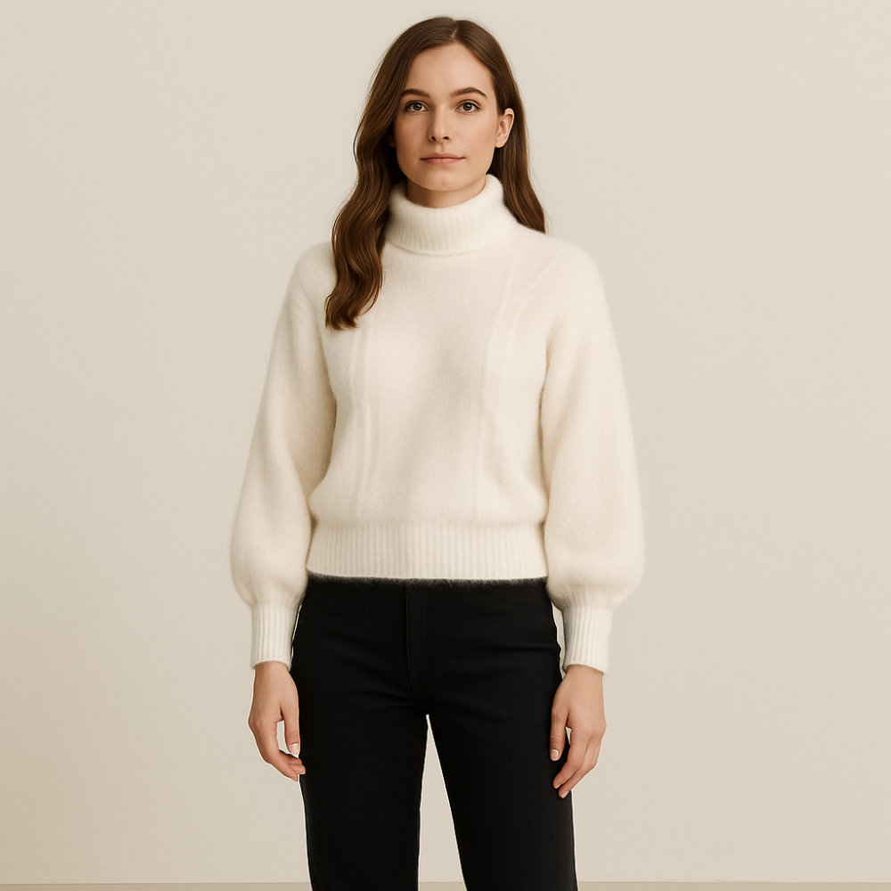 Women's Fluffy Turtleneck Sweater - Oversized Knit Pullover