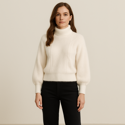 Women's Fluffy Turtleneck Sweater - Oversized Knit Pullover