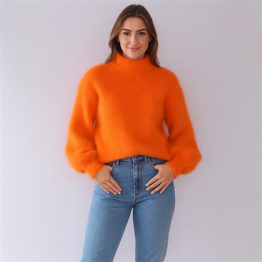 Women's Fluffy Turtleneck Sweater - Oversized Knit Pullover