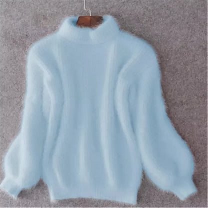 Women's Fluffy Turtleneck Sweater - Oversized Knit Pullover