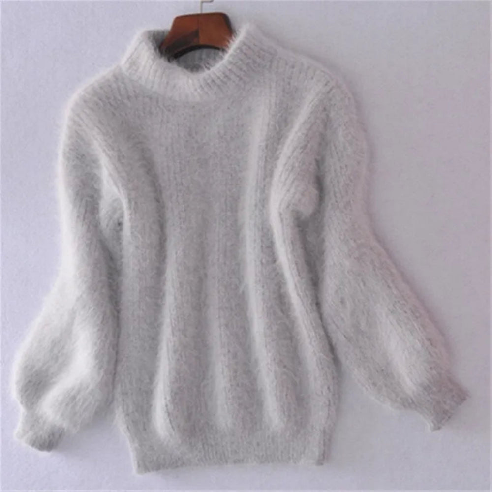 Women's Fluffy Turtleneck Sweater - Oversized Knit Pullover