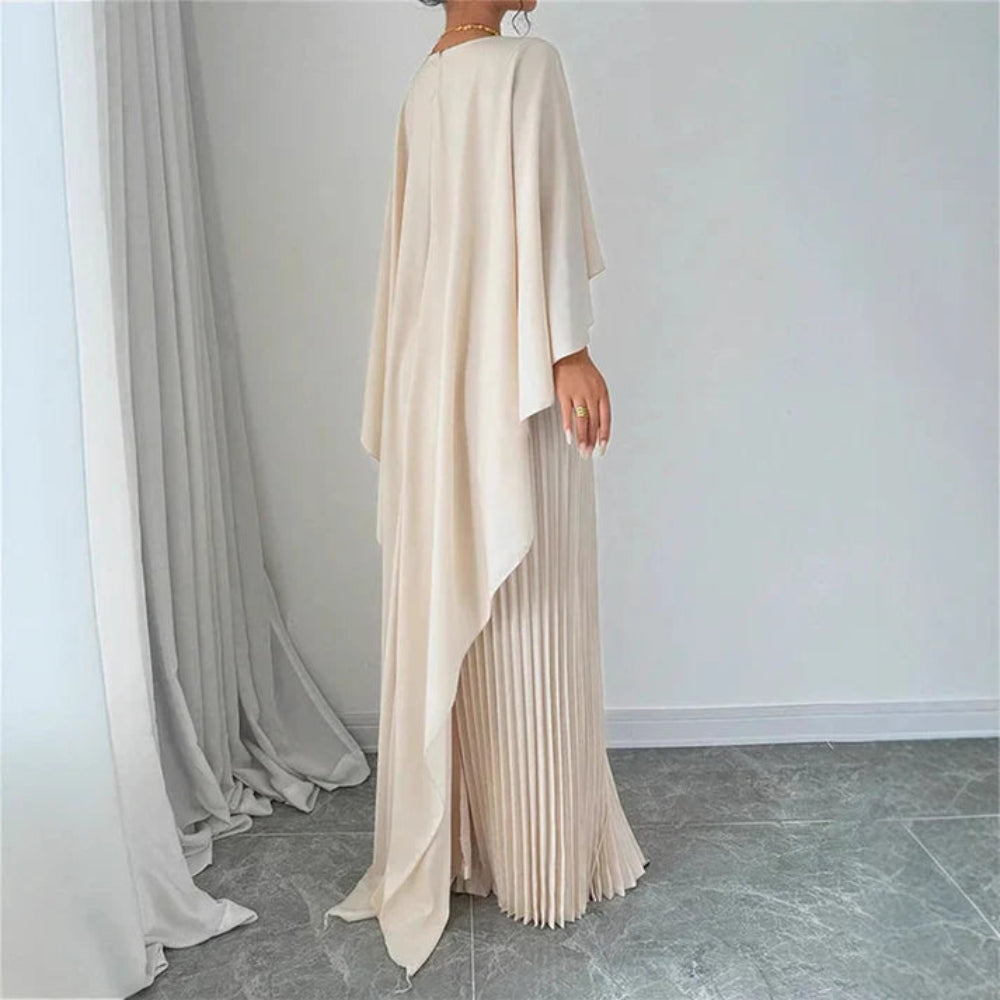 Women's Formal Evening Cape Overlay Dress - Pleated Maxi