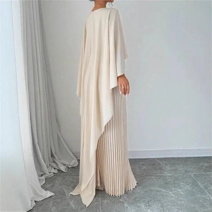 Women's Formal Evening Cape Overlay Dress - Pleated Maxi