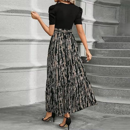 Women's Formal High Waisted Floral Dress Set - Short Sleeve