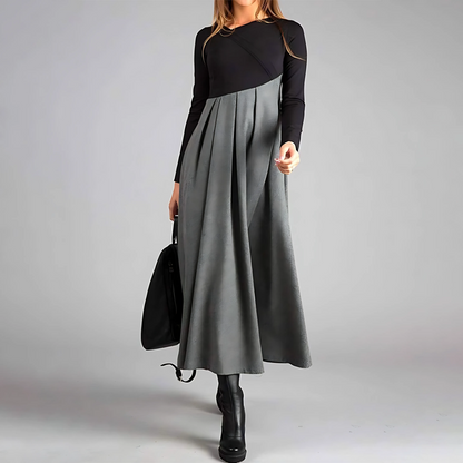 Women's Formal Long Sleeve Work Dress - Color Block A Line Midi