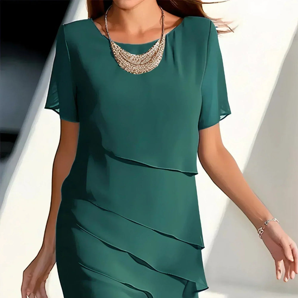 Women's Formal Tiered Cocktail Dress - Short Sleeve Midi