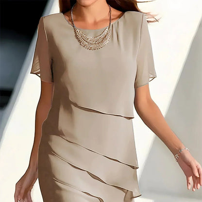 Women's Formal Tiered Cocktail Dress - Short Sleeve Midi