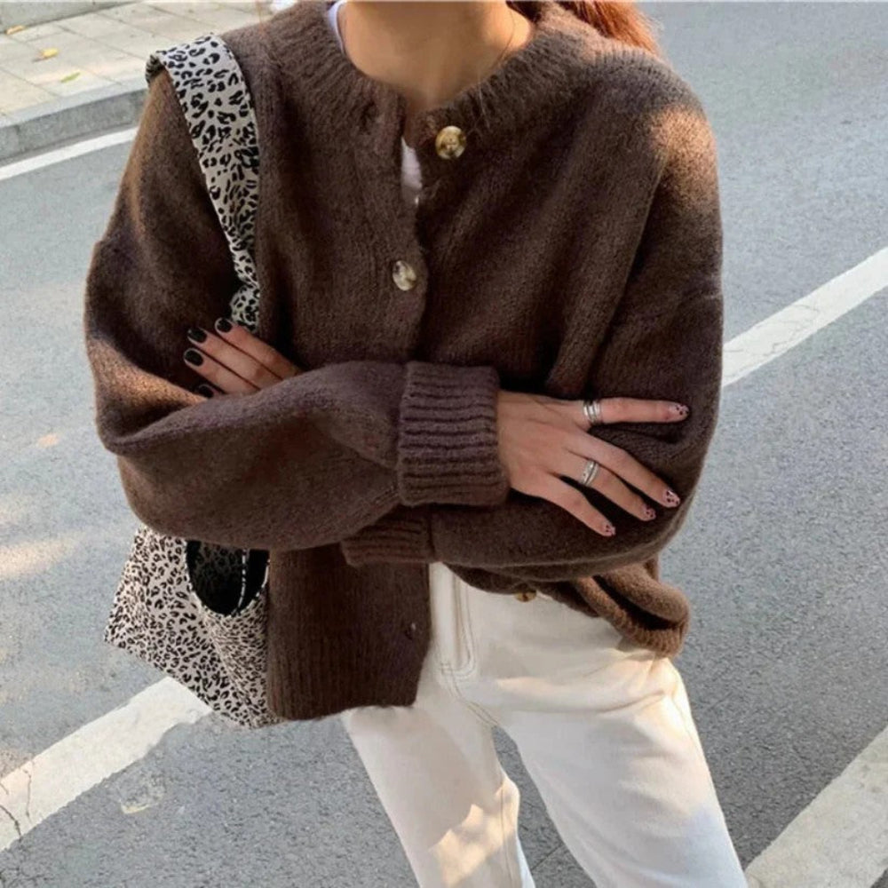 Women's Oversized Knit Cardigan Sweater - Button Up Cozy