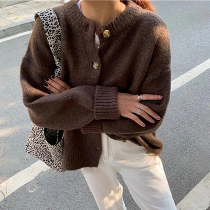 Women's Oversized Knit Cardigan Sweater - Button Up Cozy