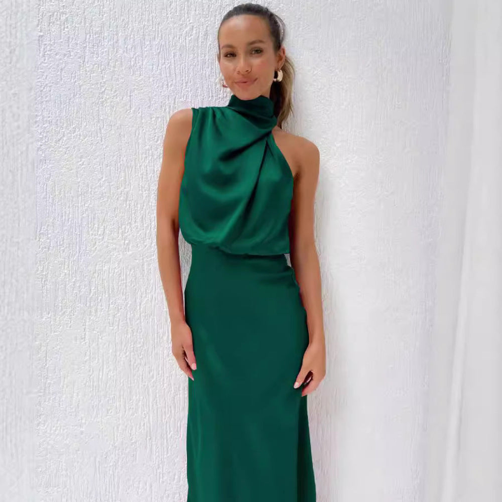 Women's Halter Neck Formal Dress - Sleeveless Midi