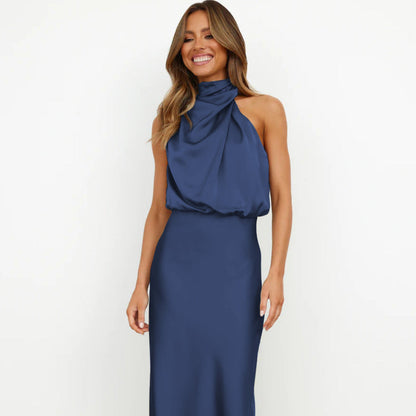 Women's Halter Neck Formal Dress - Sleeveless Midi