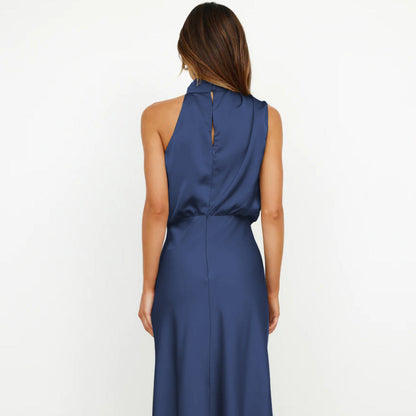 Women's Halter Neck Formal Dress - Sleeveless Midi