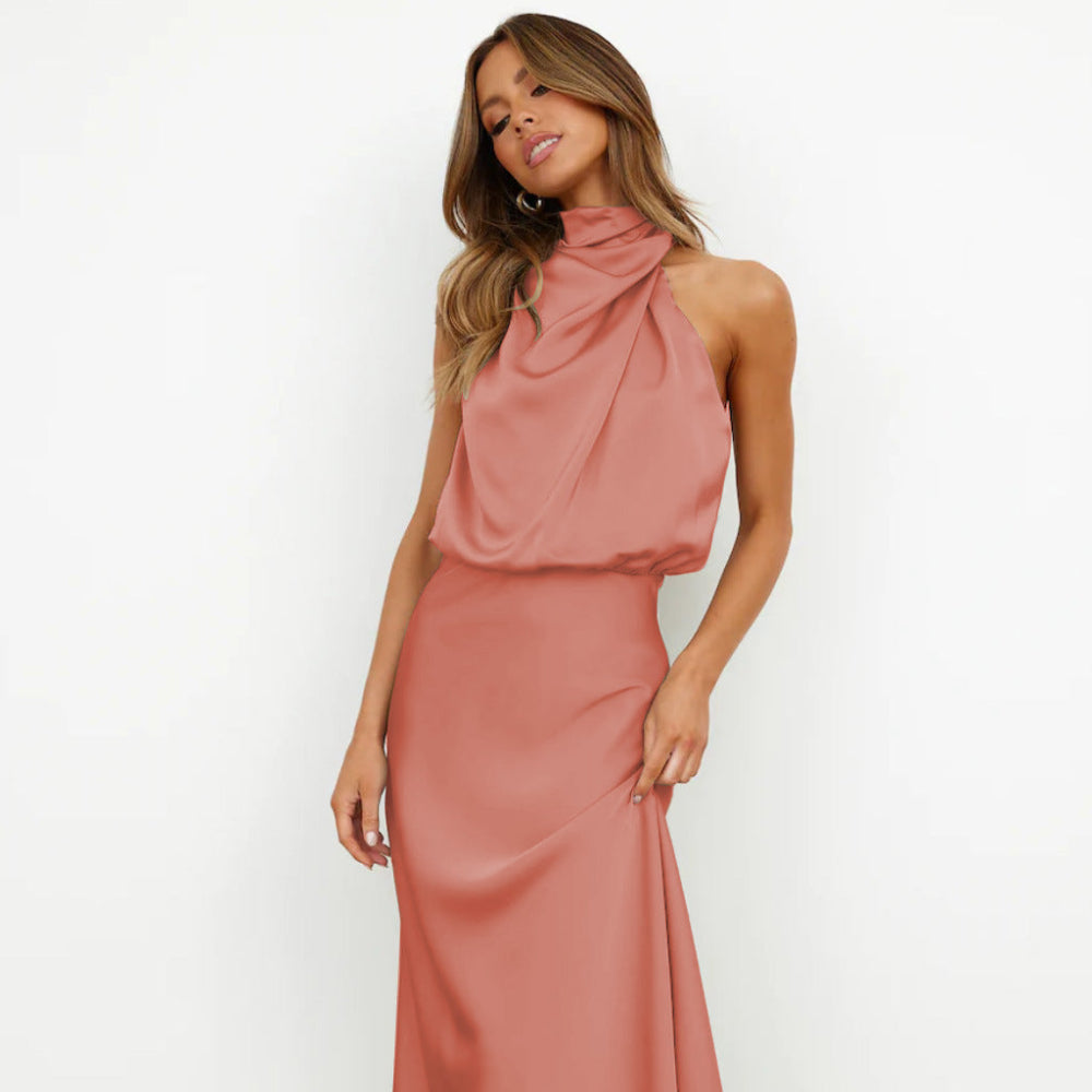 Women's Halter Neck Formal Dress - Sleeveless Midi
