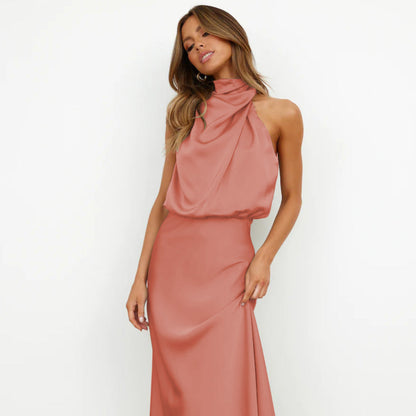 Women's Halter Neck Formal Dress - Sleeveless Midi