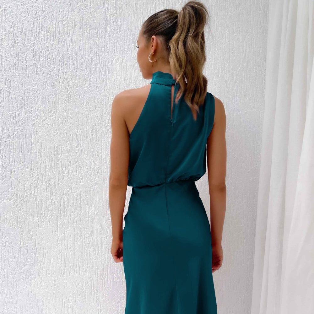 Women's Halter Neck Formal Dress - Sleeveless Midi