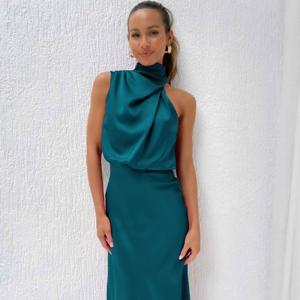 Women's Halter Neck Formal Dress - Sleeveless Midi