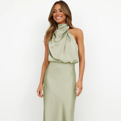 Women's Halter Neck Formal Dress - Sleeveless Midi