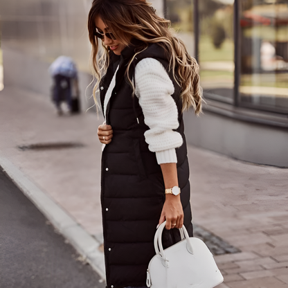 Women's Knee-Length Quilted Vest Stylish Warmth 2