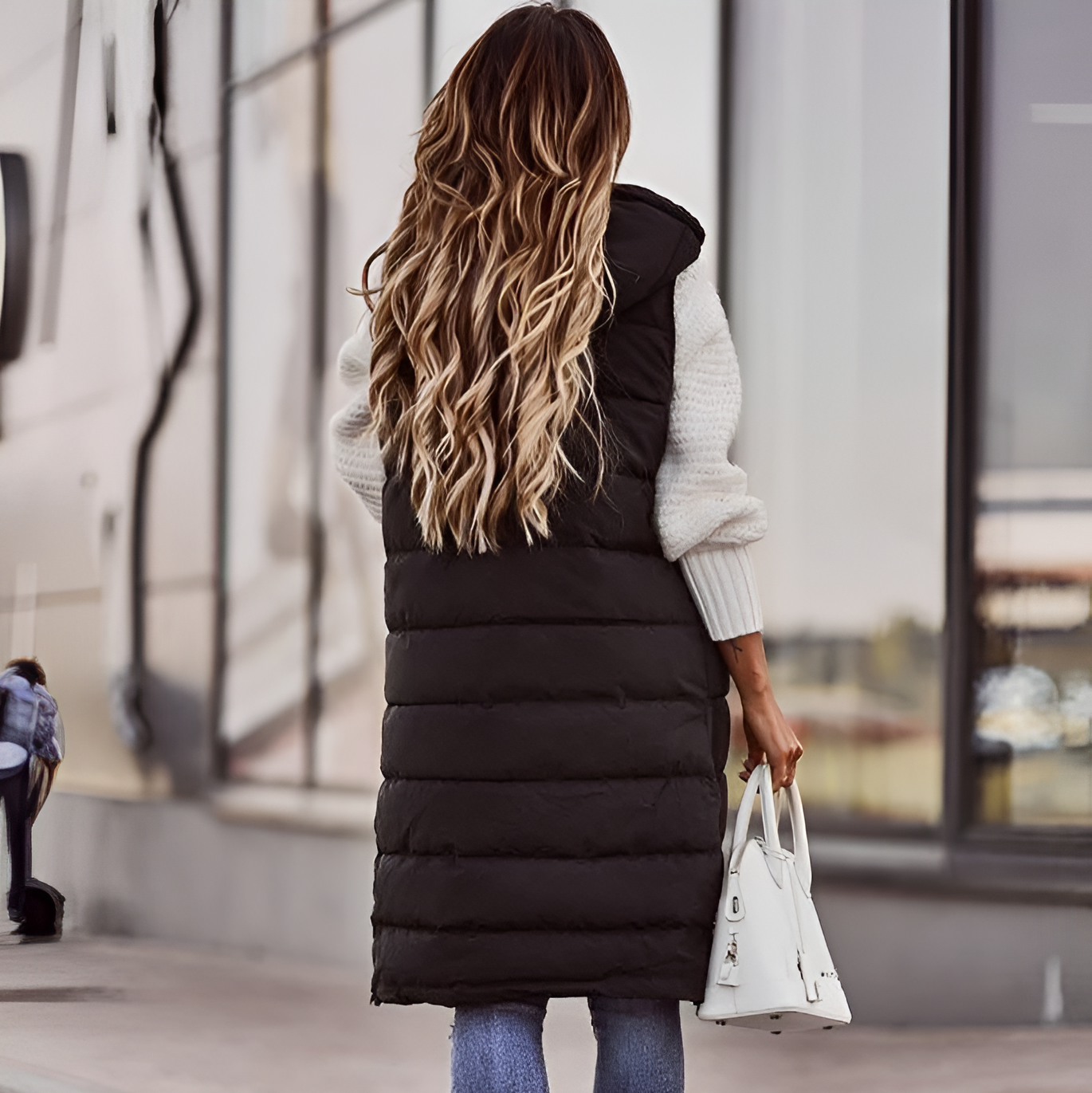 Women's Knee-Length Quilted Vest Stylish Warmth  3