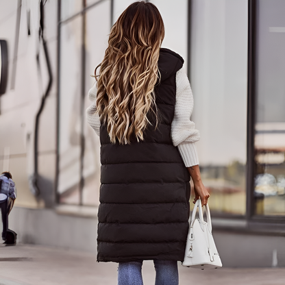 Women's Knee-Length Quilted Vest Stylish Warmth  3