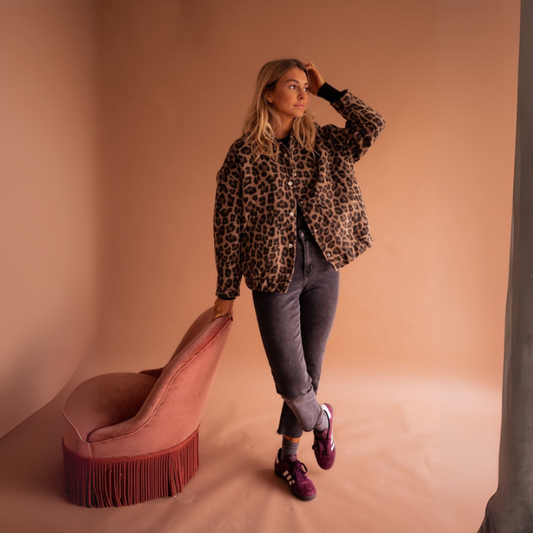 Women's Leopard Print Fleece Jacket - Oversized Casual