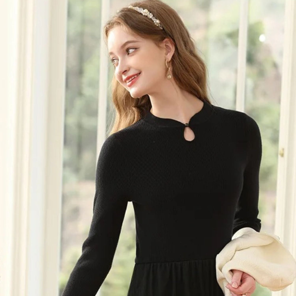 Women's Long Sleeve Tulle Formal Dress - Layered Midi