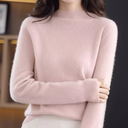 Women's Mock Neck Long Sleeve Knitted Sweater - Pullover