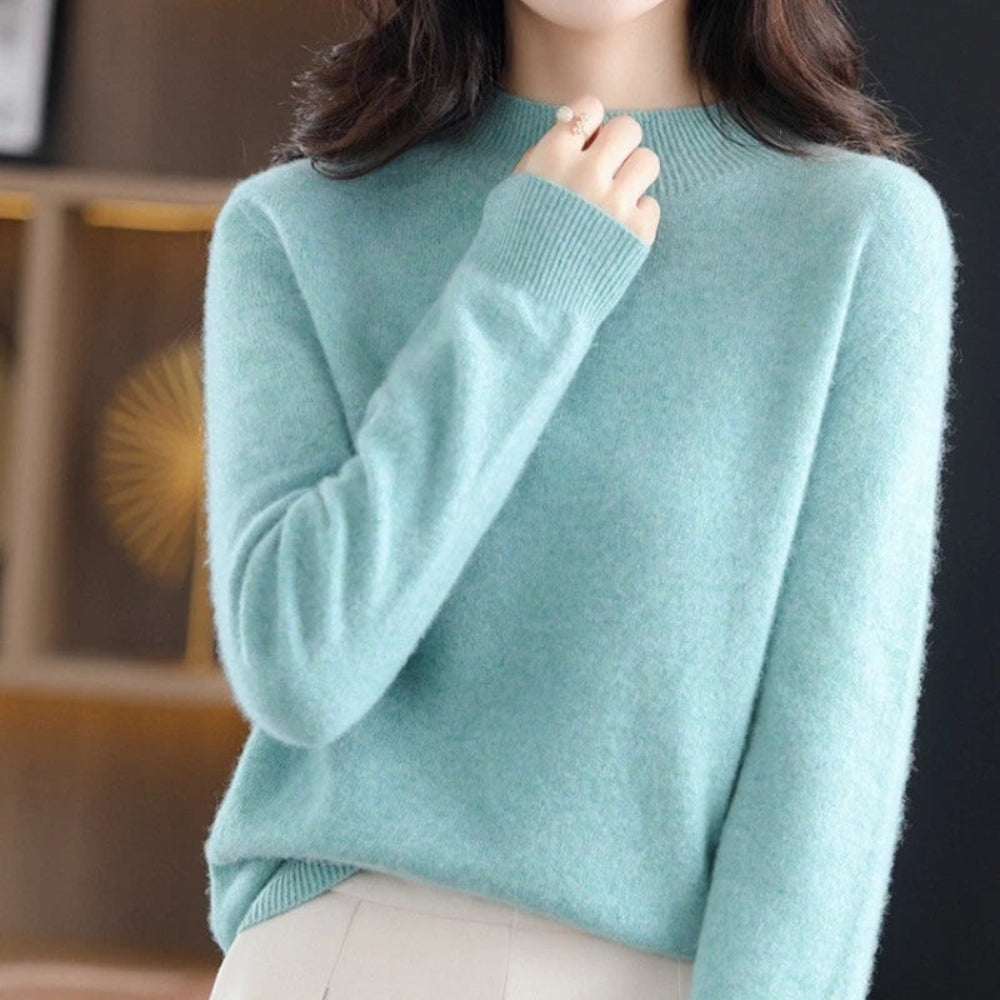 Women's Mock Neck Long Sleeve Knitted Sweater - Pullover