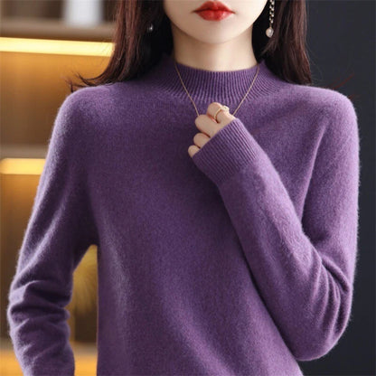 Women's Mock Neck Long Sleeve Knitted Sweater - Pullover