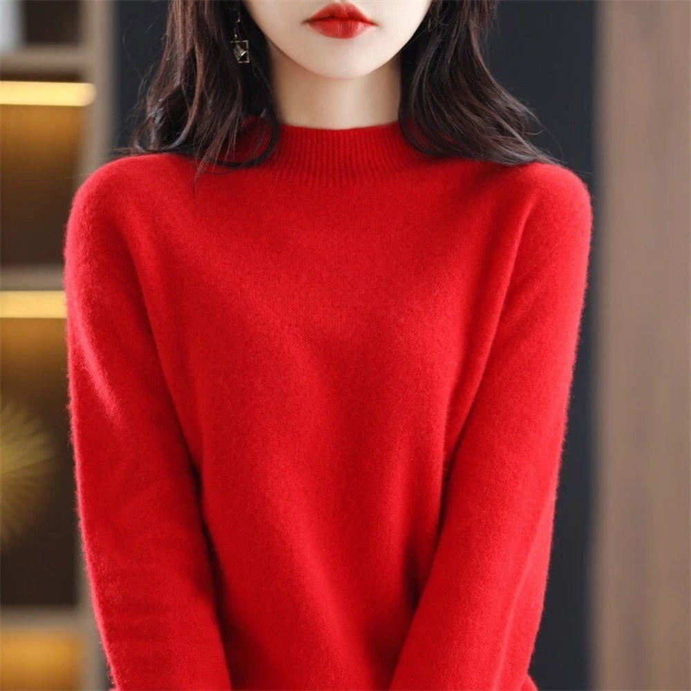 Women's Mock Neck Long Sleeve Knitted Sweater - Pullover