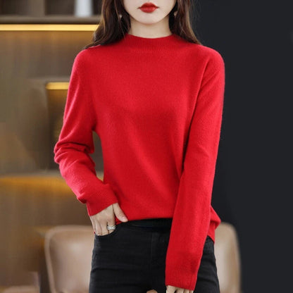 Women's Mock Neck Long Sleeve Knitted Sweater - Pullover