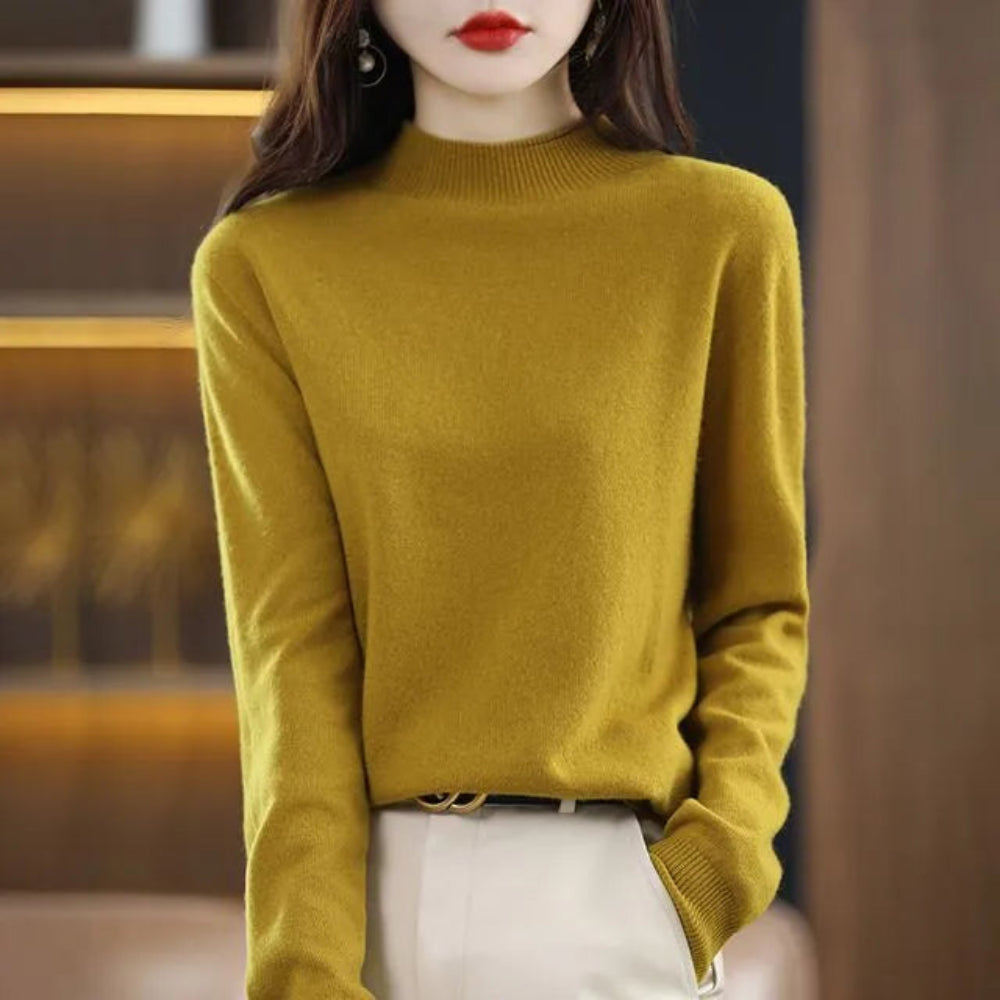 Women's Mock Neck Long Sleeve Knitted Sweater - Pullover