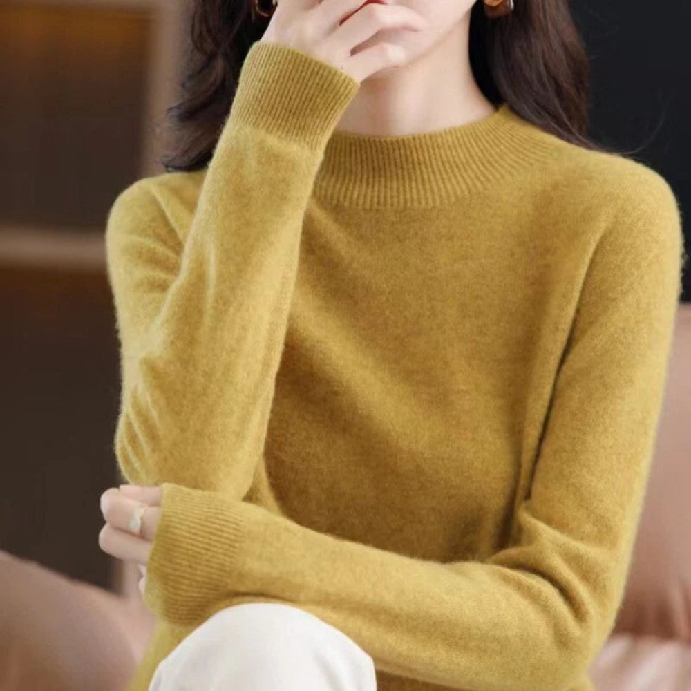 Women's Mock Neck Long Sleeve Knitted Sweater - Pullover