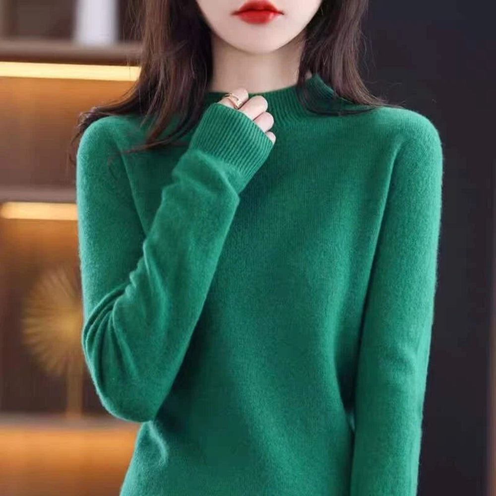Women's Mock Neck Long Sleeve Knitted Sweater - Pullover