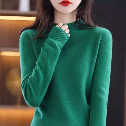 Women's Mock Neck Long Sleeve Knitted Sweater - Pullover