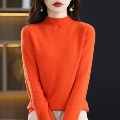 Women's Mock Neck Long Sleeve Knitted Sweater - Pullover