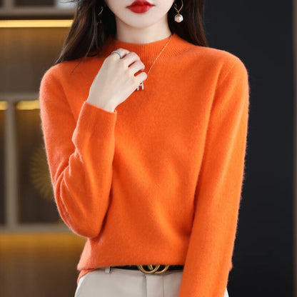 Women's Mock Neck Long Sleeve Knitted Sweater - Pullover