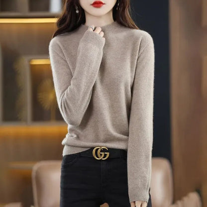 Women's Mock Neck Long Sleeve Knitted Sweater - Pullover