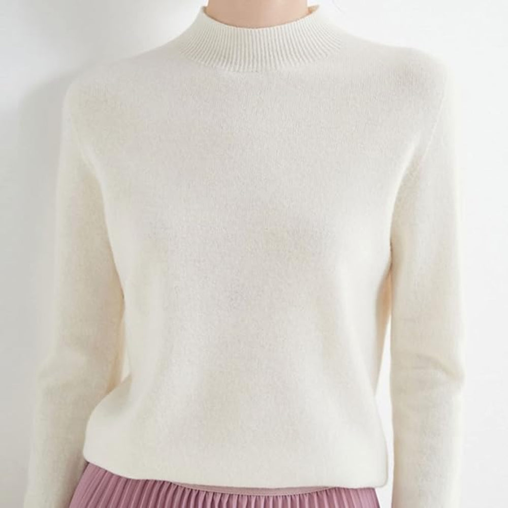 Women's Mock Neck Long Sleeve Knitted Sweater - Pullover