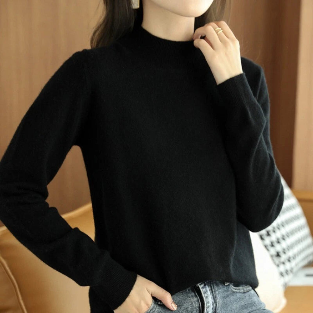 Women's Mock Neck Long Sleeve Knitted Sweater - Pullover