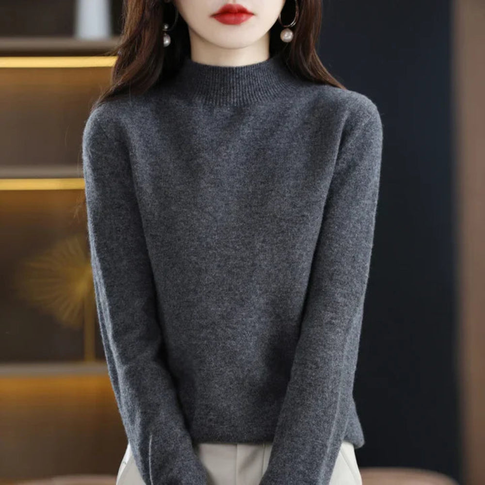 Women's Mock Neck Long Sleeve Knitted Sweater - Pullover