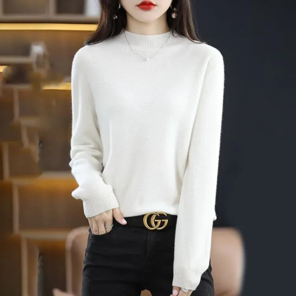Women's Mock Neck Long Sleeve Knitted Sweater - Pullover